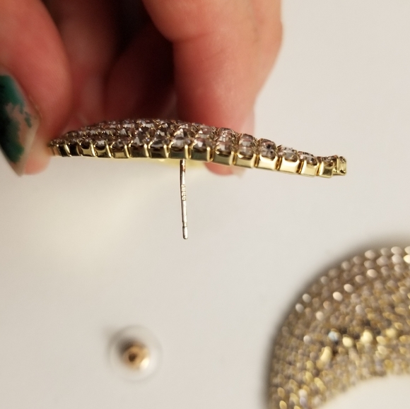 Big Rhinestone Moon Earrings - Picture 3 of 5